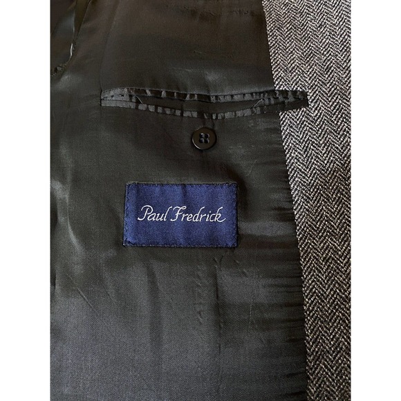 Paul Fredrick Jacket Blazer Mens 44 R New Wool w Viscose Lined Gray Herringbone - Picture 11 of 12